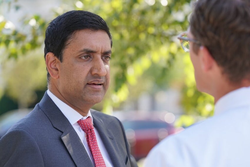 Rep. Ro Khanna (D-CA) speaks on camera about the need to Build Back better for the pending infrastructure bill by considering its carbon footprint.