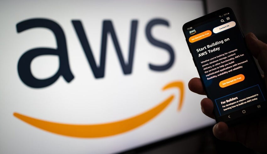 Munich, Germany - 22. January 2023: Amazon Web Services (AWS) - AWS website on mobile device
