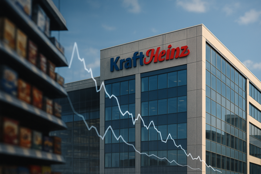 Kraft Heinz office with a stock chart superimposed.