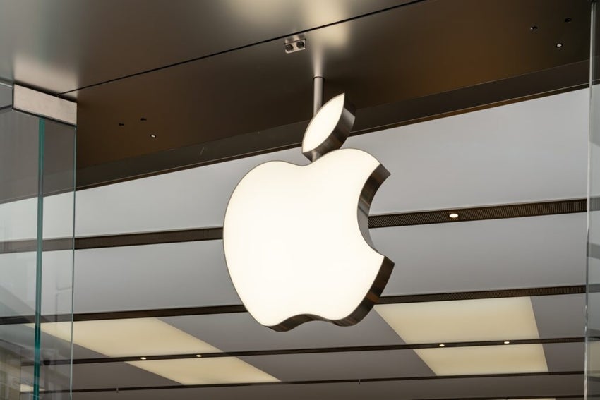 Close up of Apple store logo is shown. Salt Lake City, Utah, USA