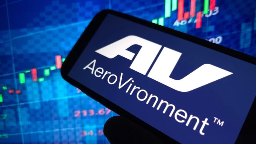 AeroVironment logo on smartphone against a financial chart background