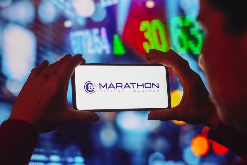 July 23, 2022, Brazil. In this photo illustration the Marathon Digital Holdings logo seen displayed on a smartphone screen