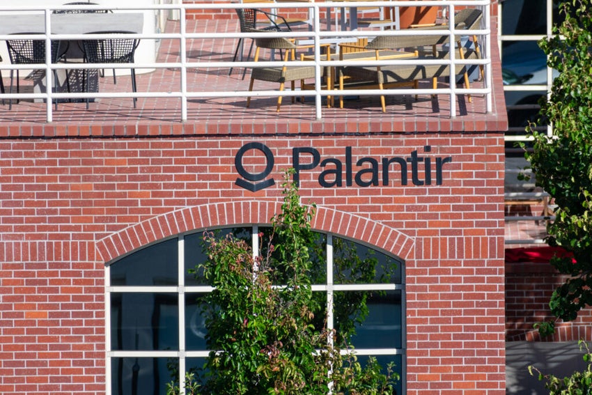 Palantir logo on brick building