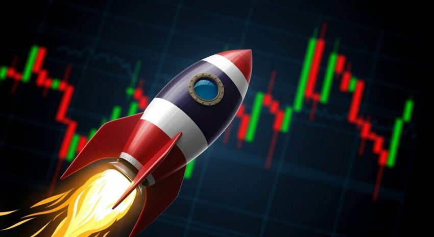 rocket with stock chart in the background