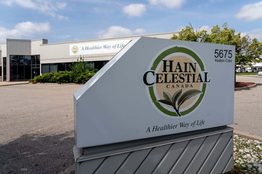 Outdoor sign for Hain-Celestial Canada head office in Mississauga, ON, Canada.
