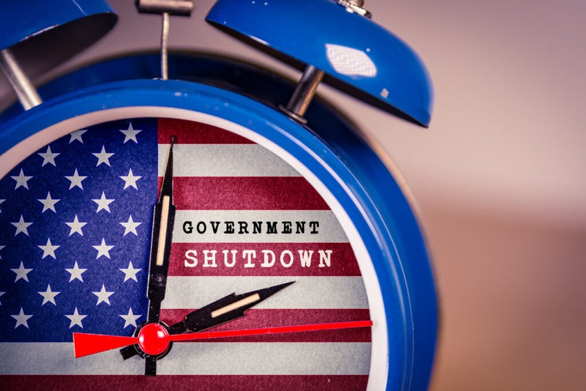 Retro alarm Clock with Government Shutdown text,and American Flag