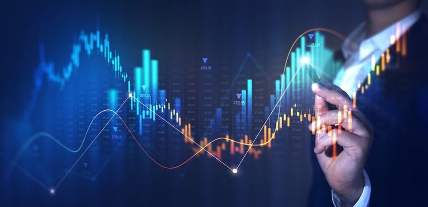 Trader analyzing data on virtual screen.Price graph and indicator