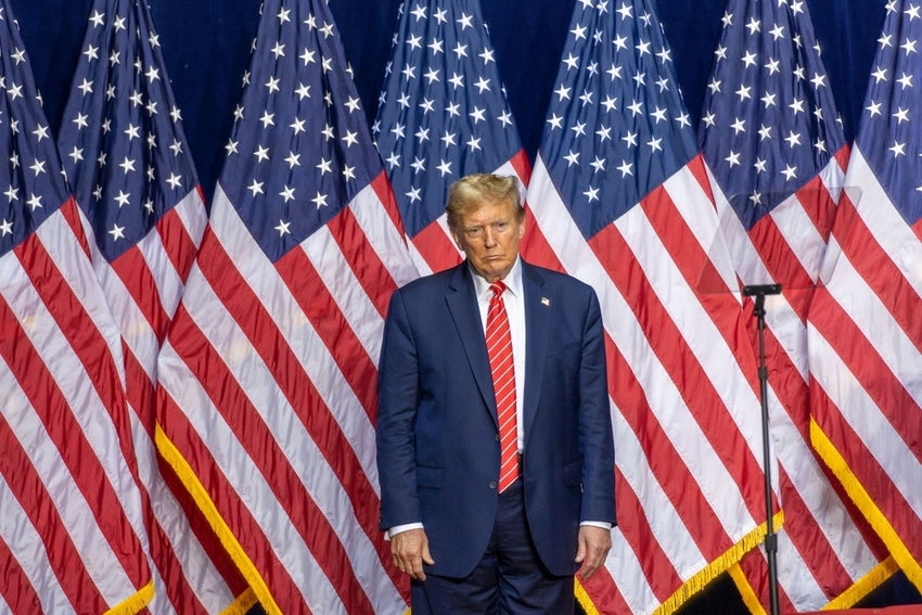 Donald Trump, 2024 presidential candidate, at a campaign rally in Rome, Georgia,
