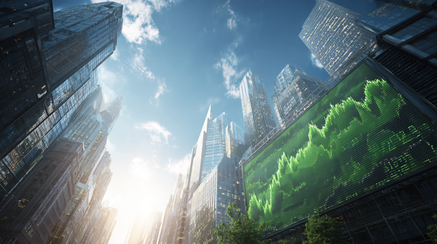 Wall Street buildings with sunny blue skies.