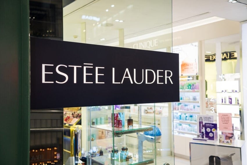 Estee Lauder store sign close-up.