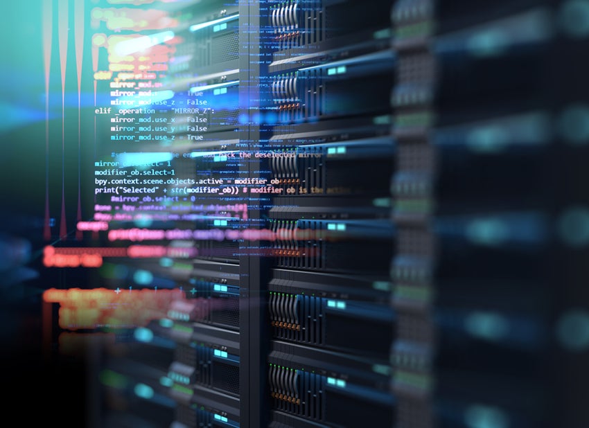 3D illustration of super computer server racks in datacenter,concept of big data storage and mining cryptocurrency.