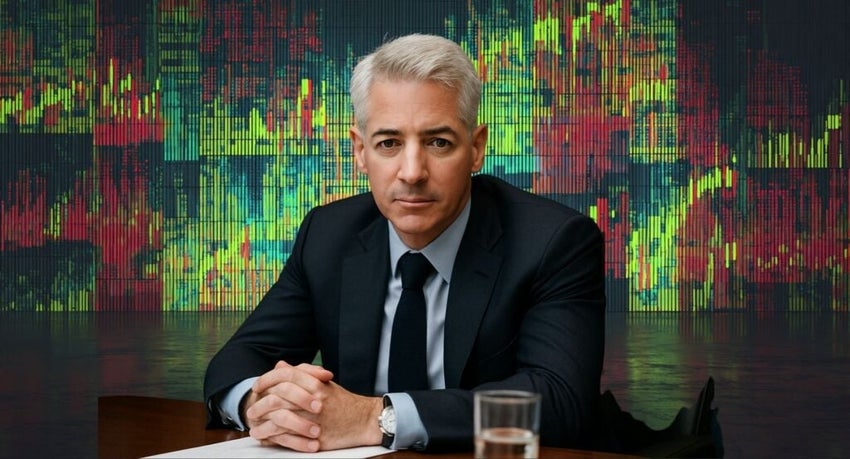 Bill Ackman image in front of stock chart