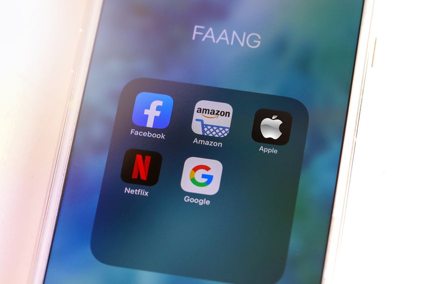 FAANG Big Tech icons (Facebook, Amazon, Apple, Netflix & Google). FAANG is an acronym Of the 5 strong stocks in Nasdaq
