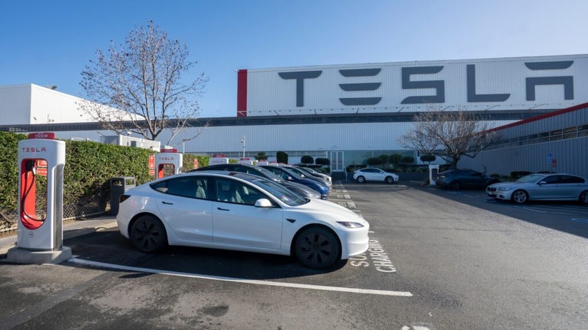 Tesla cars at the company's factory in Fremont, California