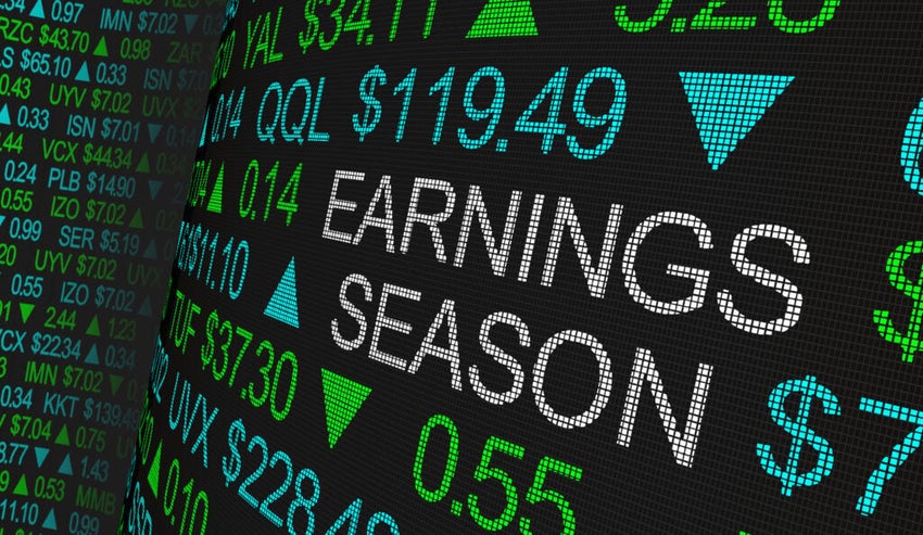 The words Earnings Season positioned within a stock chart