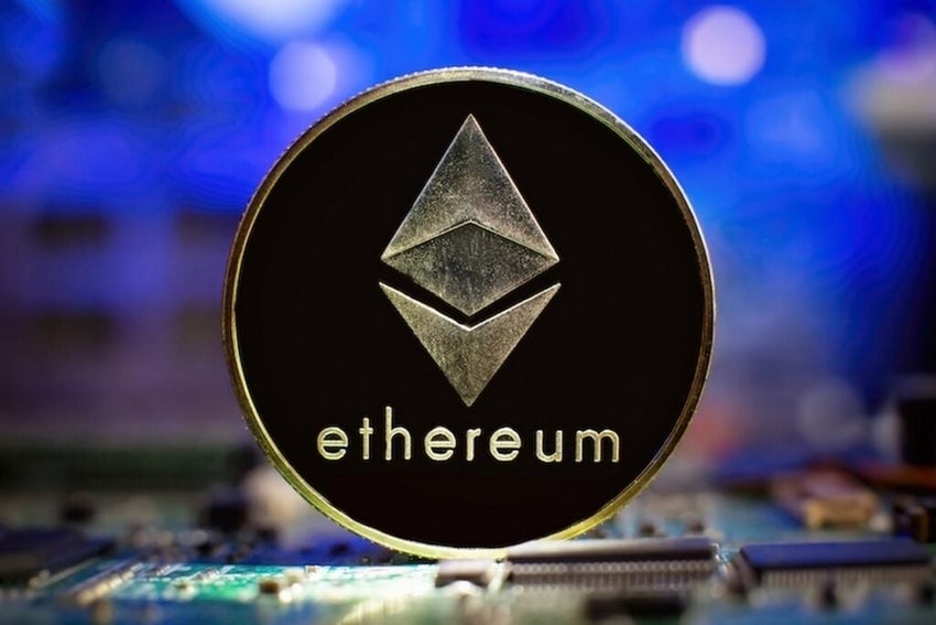 Ethereum coin with blue background