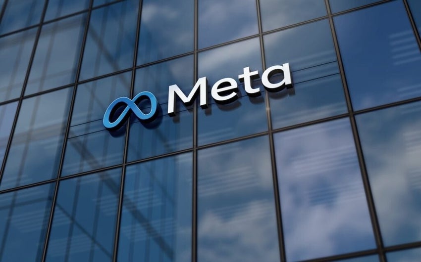 Meta name and logo on a glass building