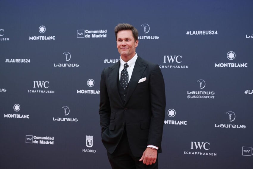 Tom Brady arrives at the Laureus World Sports Awards at Galería De Cristal on April 22, 2024 in Madrid, Spain