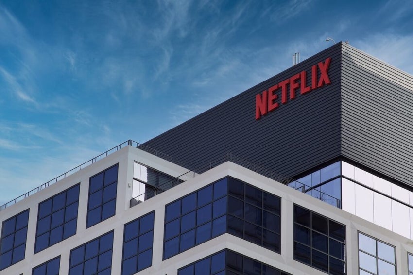 Netflix office building signage in Hollywood, California day exterior