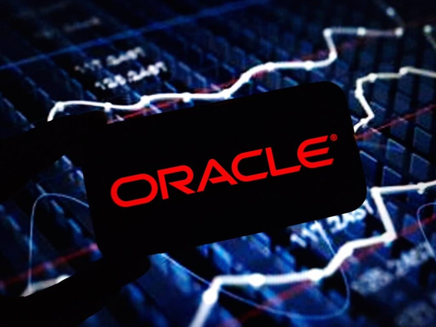 Oracle logo on dark background with graph lines