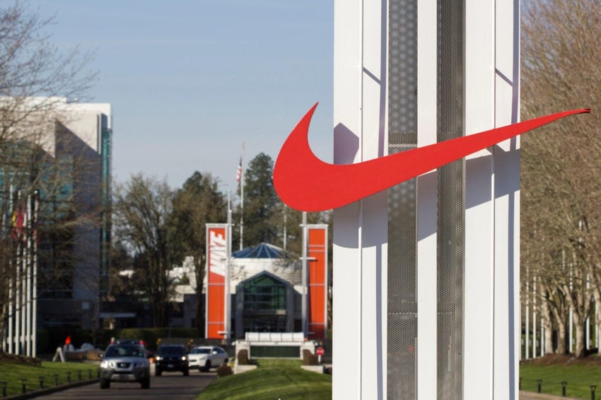 Nike check mark over world HQ in Oregon