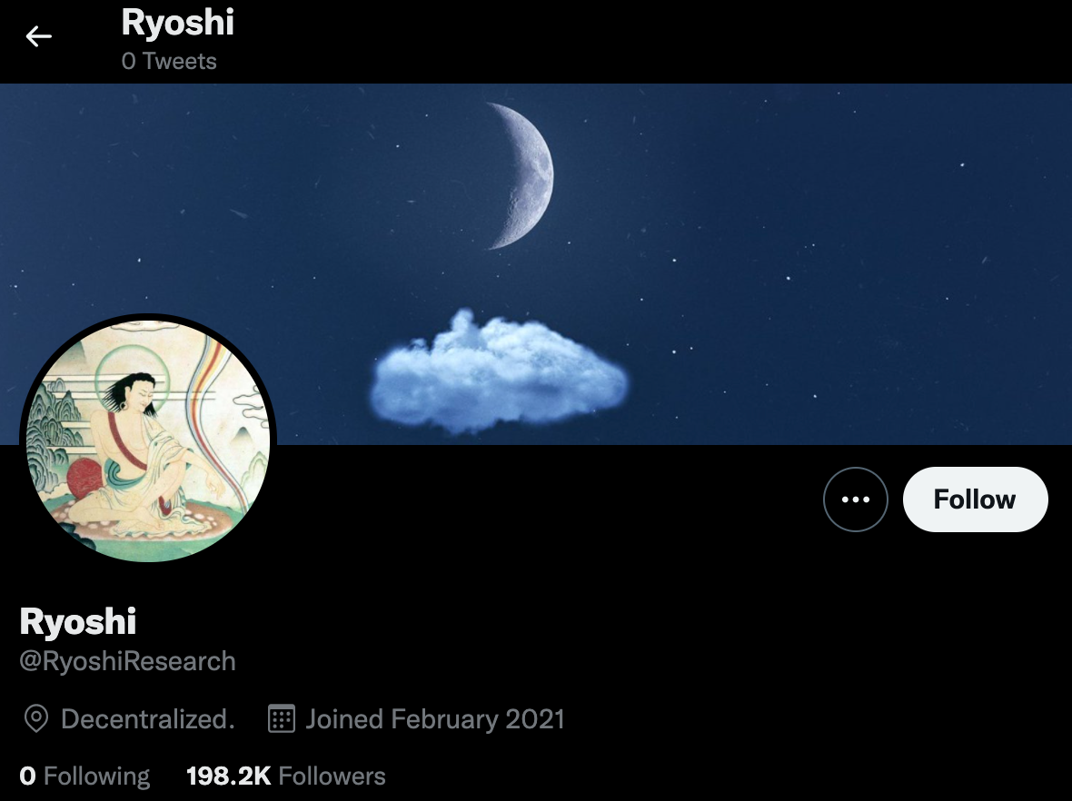 Captura de pantalla de la cuenta de Twitter actual de Ryoshi